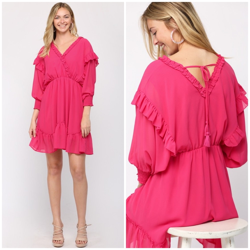 GIGIO Hot Pink 3/4 Batwing Short Dress - Picture 2 of 6
